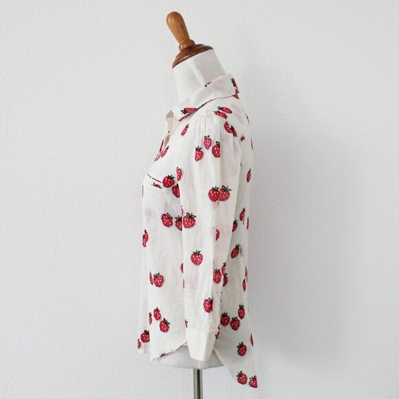 Anthropologie HD in Paris Hanalei Strawberry Print Button Down Blouse Shirt, 00 - Picture 3 of 12